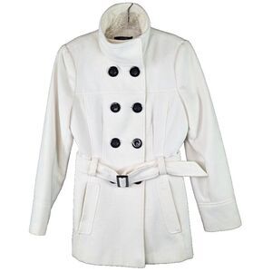 St Bernard for Dunes Coat Womens White Double Breasted with Belt Elegant Size 12